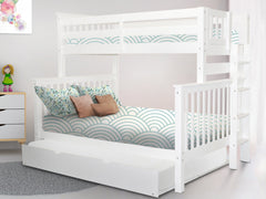 Enhance your kids bedroom with this Twin over Full Bunk Bed with End Ladder and a Full Trundle in White