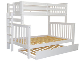 Twin over Full Bunk Bed White with End Ladder and Trundle