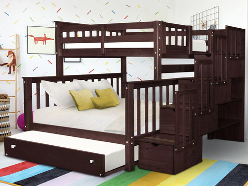 Bunk Beds Twin over Full Stairway + Full Trundle Dark Cherry