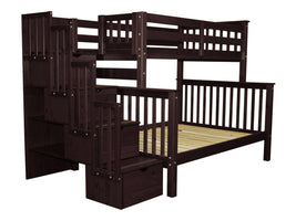 Stairway Twin over Full Bunk Bed in Dark Cherry