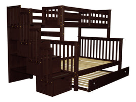 Stairway Twin over Full Bunk Bed in Dark Cherry with Trundle