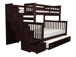 Stairway Twin over Full Bunk Bed in Dark Cherry with Trundle for only $899
