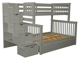Stairway Twin over Full Bunk Bed Gray with Drawers 