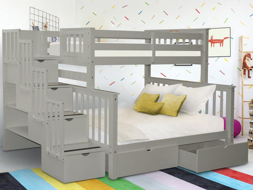 Bunk Beds Twin over Full Stairway + 2 Drawers, Gray