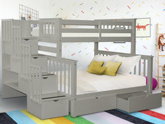 This Twin over Full Stairway Bunk Bed with 2 Under Bed Drawers in Gray will look great in your home