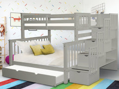 This Twin over Full Stairway Bunk Bed with a Full Trundle in Gray will look great in your home