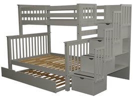Stairway Twin over Full Bunk Bed Gray with Full Trundle 