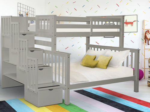 Bunk Beds Twin over Full Stairway, Gray