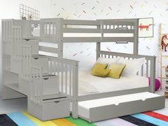 This Twin over Full Stairway Bunk Bed with a Twin Trundle in Gray will look great in your home