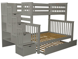 Stairway Twin over Full Bunk Bed Gray with Trundle 