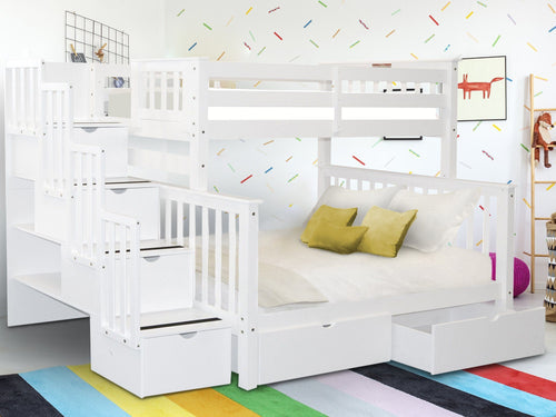 Bunk Beds Twin over Full Stairway + 2 Drawers, White