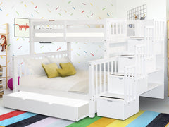 This Twin over Full Stairway Bunk Bed with a Full Trundle in White will look great in your home