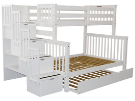 Bunk Beds Twin over Full Stairway White with Trundle