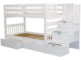 Stairway Twin over Twin Bunk Bed White with Drawers