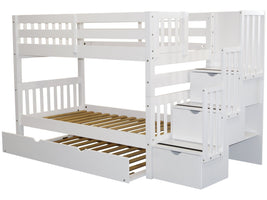 Stairway Twin over Twin Bunk Bed White with Trundle