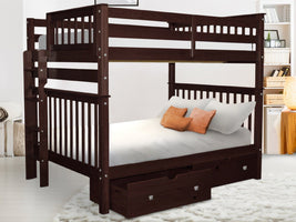 This Full over Full End Ladder Bunk Bed with 2 Under Bed Drawers in Dark Cherry will look great in your home