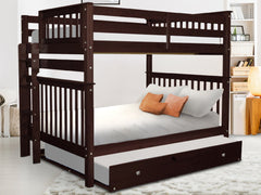 This Full over Full End Ladder Bunk Bed with a Full Trundle in Dark Cherry will look great in your home