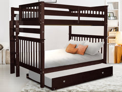 This Full over Full End Ladder Bunk Bed with a Twin Trundle in Dark Cherry will look great in your home