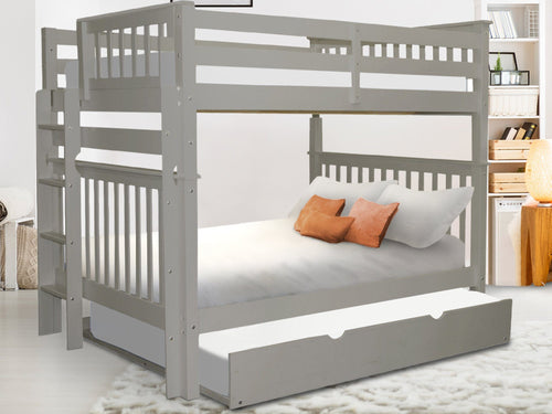 Bunk Beds Full over Full + Full Trundle, Gray