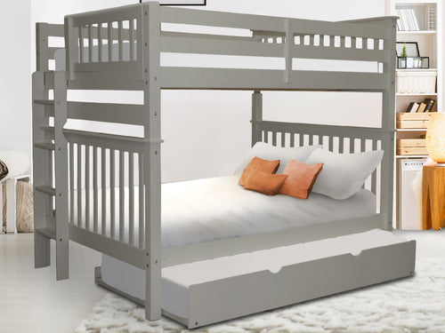 Bunk Beds Full over Full + Twin Trundle, Gray