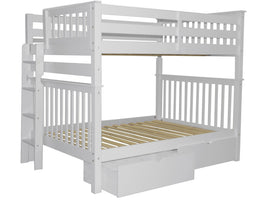 Full over Full Bunk Bed White with End Ladder and Drawers