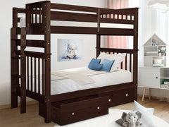 This Tall Twin over Twin Bunk Bed with Under Bed Drawers in Dark Cherry will look great in your Home