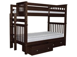 Bunk Bed Tall Twin over Twin End Ladder Dark Cherry with Drawers for only $639