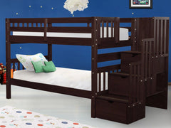 This Twin over Twin Stairway Bunk Bed in Dark Cherry will look great in your child's bedroom