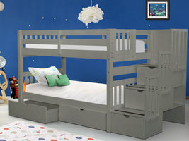 Bunk Bed Twin over Twin Stairway Gray with Drawers for only $749
