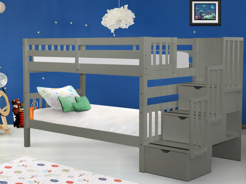 Bunk Beds Twin over Twin Stairway, Gray