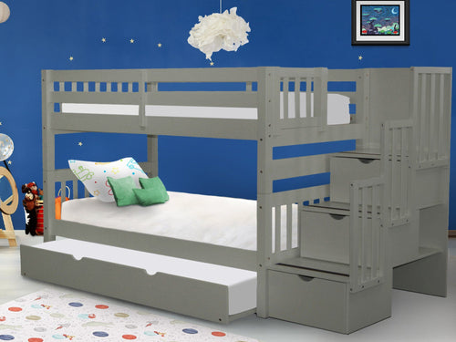 Bunk Beds Twin over Twin Stairway + Trundle in Gray