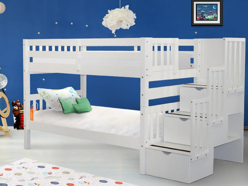 Bunk Beds Twin over Twin Stairway, White