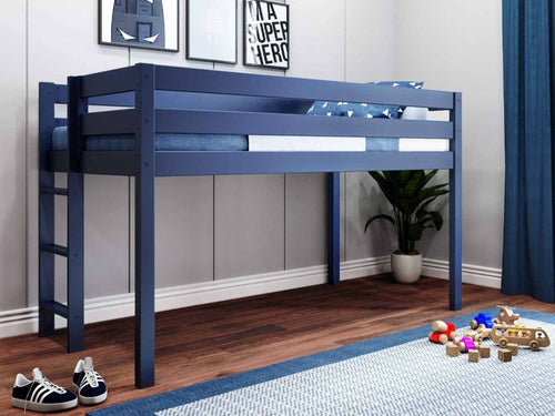 Contemporary Twin Low Loft Bed with Ladder, Blue
