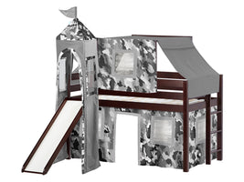 Castle Twin Low Loft Cherry End Ladder Bed with a Gray Camo Tent and a Slide for only $499