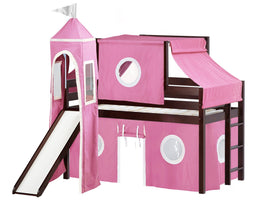 Princess Twin Low Loft Cherry End Ladder Bed with a Pink & White Tent and a Slide for only $499