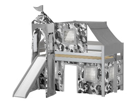 Castle Twin Low Loft Gray End Ladder Bed with a Gray Camo Tent and a Slide for only $399
