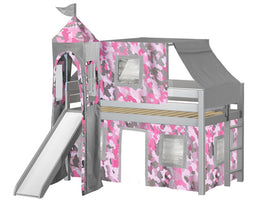 Princess Twin Low Loft Gray End Ladder Bed with a Pink Camo Tent and a Slide for only $349