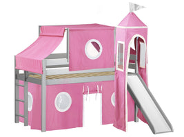 Princess Twin Low Loft Gray End Ladder Bed with a Pink and White Tent and a Slide for only $279