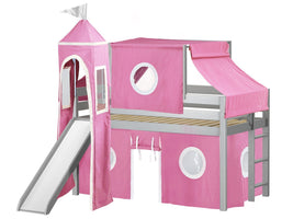 Princess Twin Low Loft Gray End Ladder Bed with a Pink and White Tent and a Slide for only $399