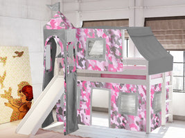 This Low Loft Princess Bed in White with a Pink Camo Tent will look great in your Home