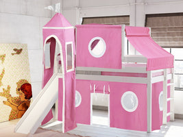 This Low Loft Princess Bed in White with a Pink and White Tent will look great in your Home