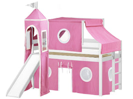 Princess Twin Low Loft White End Ladder Bed with a Pink & White Tent and a Slide for only $499