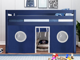 JACKPOT! Twin Low Loft Contemporary Bed with Ladder, Blue with Blue & White Tent for only $349