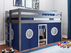 This Contemporary Low Loft Bed in Gray with a Blue & White Tent will look great in your Home