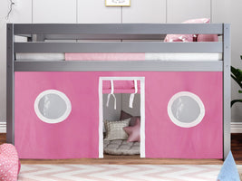 JACKPOT! Twin Low Loft Contemporary Bed with Ladder, Gray with Pink & White Tent for only $349