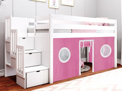 This Contemporary Low Loft Bed in White with a Pink & White Tent will look great in your Home