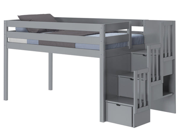 JACKPOT Twin Loft Bed with Stairway, Gray at Bunk Bed King
