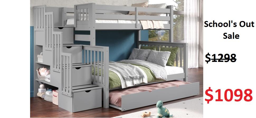 Bedz King Twin over Full Bunk Bed with Twin Trundle in Gray on Sale for $1098- Saves you $200