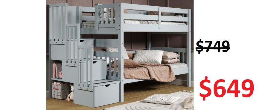 Bedz King Twin over Twin Stairway Bunk Bed in Breezy Blue $649 - Saves you $100