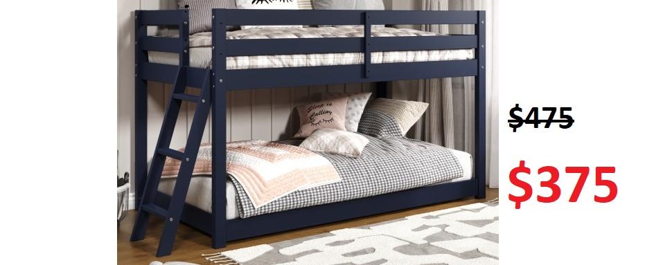 This Twin Low Loft Bed in Blue with a Twin UnderBed will look great in your child's bedroom